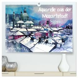 Aquarelle aus der Mozartstadt Salzburg (hochwertiger Premium Wandkalender 2024 DIN A2 quer), Kunstdruck in Hochglanz von Pickl,  Johann