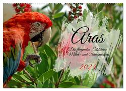 Aras – die fliegenden Edelsteine Mittel- und Südamerikas (Wandkalender 2024 DIN A2 quer), CALVENDO Monatskalender von Kleemann,  Claudia