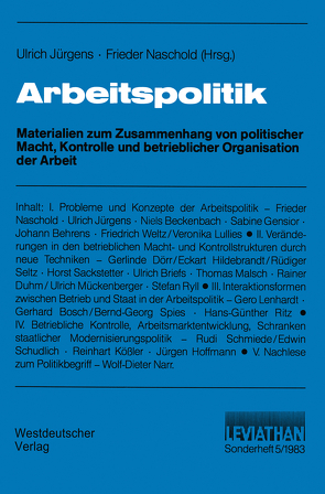 Arbeitspolitik von Jürgens,  Ulrich, Naschold,  Frieder