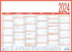 Arbeitstagekalender 2024 – A4 (29 x 21 cm) – 6 Monate auf 1 Seite – Tafelkalender – auf Pappe kaschiert – Jahresplaner – 908-1315