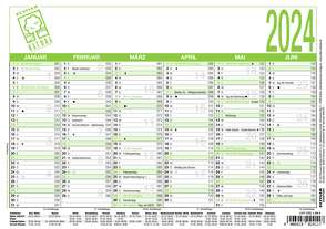 Arbeitstagekalender Recycling 2024 – A5 (21 x 14,8 cm) – 6 Monate auf 1 Seite – Blauer Engel – Tafelkalender – Plakatkalender – Jahresplaner – 904-0700