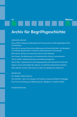Archiv für Begriffsgeschichte. Band 45 von Dierse,  Ulrich, Scholtz,  Gunter
