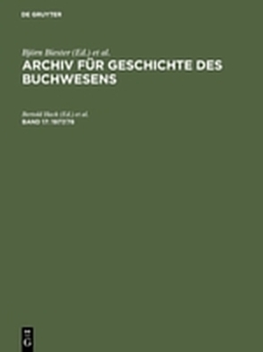 Archiv für Geschichte des Buchwesens / 1977/78 von Hack,  Bertold, Kleiss,  Marietta