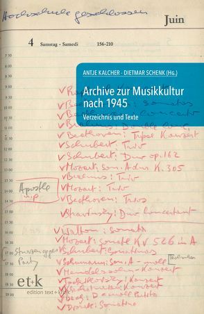 Archive zur Musikkultur nach 1945 von Kalcher,  Antje, Schenk,  Dietmar, Schipperges,  Thomas, Schmidt,  Dörte