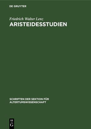 Aristeidesstudien von Lenz,  Friedrich Walter