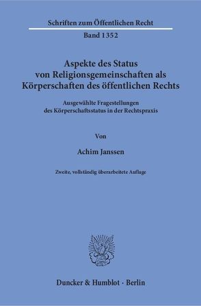 Aspekte des Status von Religionsgemeinschaften als Körperschaften des öffentlichen Rechts. von Janssen,  Achim
