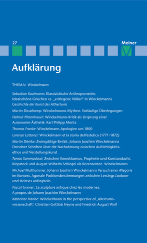 Aufklärung, Band 27: Winckelmann von Decultot,  Elisabeth, Kreimendahl,  Lothar, Mulsow,  Martin, Vollhardt,  Friedrich