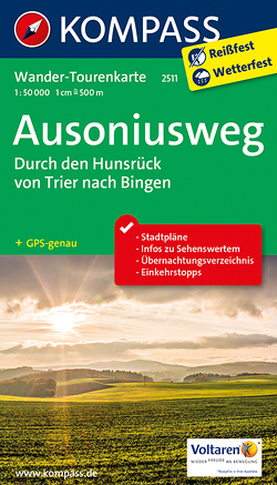 KOMPASS Wander-Tourenkarten 2511 Ausoniusweg, durch den Hunsrück von Trier nach Bingen von KOMPASS-Karten GmbH