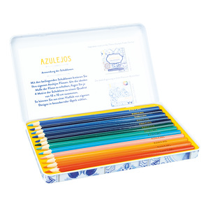 Azulejos Designdose mit 12 Premium-Buntstiften und 2 Schablonen von frechverlag