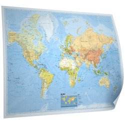 Kastanea Politische Weltkarte „Die Welt“, deutsche Beschriftung, Maßstab 1:31 Mio, Papierkarte folienbeschichtet, inkl. Metallbeleistung