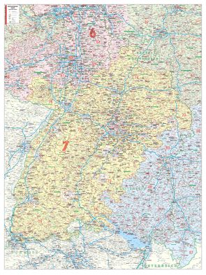 Kastanea Postleitzahlenkarte Baden-Württemberg, 99 x 122 cm, 1:250 000, Papierkarte gerollt