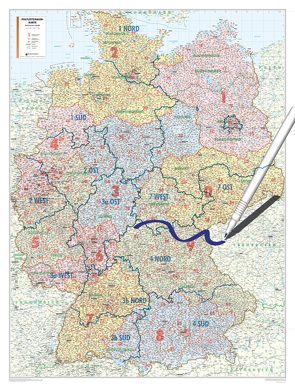Kastanea PLZ-Karte Deutschland, 98 x 129 cm, 1:700 000, mit AC-Nielsen-Gebieten, Papierkarte gerollt, folienbeschichtet