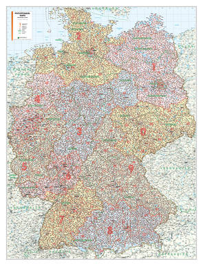 Kastanea Postleitzahlenkarte Deutschland, 98 x 129 cm, 1:700 000, Papierkarte gerollt