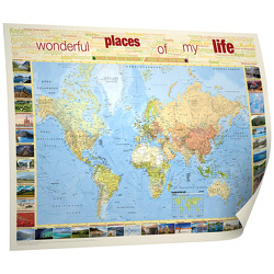 Kastanea Weltkarte „Places of my life“, 1:50 Mio., deutschsprachig, Papierkarte gerollt, folienbeschichtet