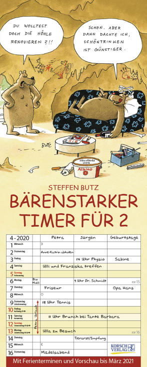 Bärenstarker Timer für 2 2020 von Butz,  Steffen, Korsch Verlag