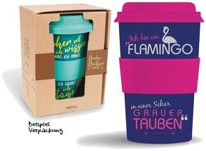 Bamboo Becher to go „Ich bin ein Flamingo…“ 400 ml für Kaffee/Tee
