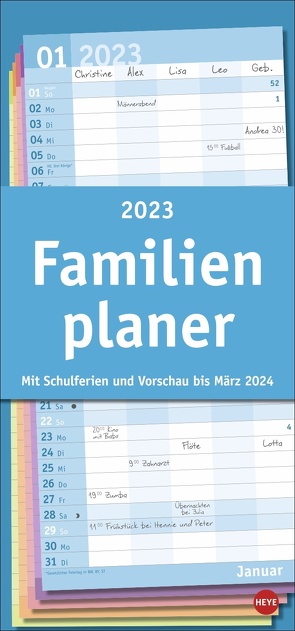 Basic Familienplaner 2023. Praktischer Wandplaner mit 5 Spalten. Familien-Wandkalender mit Schulferien und 3-Monats-Ausblick. Terminkalender 2023 von Heye
