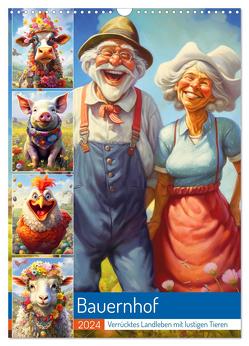 Bauernhof. Verrücktes Landleben mit lustigen Tieren (Wandkalender 2024 DIN A3 hoch), CALVENDO Monatskalender von Hurley,  Rose