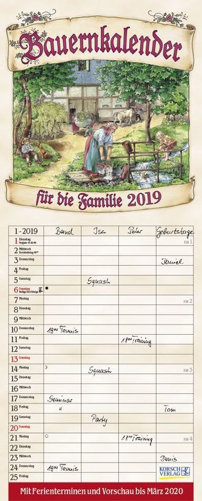 Bauernkalender Familienplaner 238819 2019 von Versley,  Christa