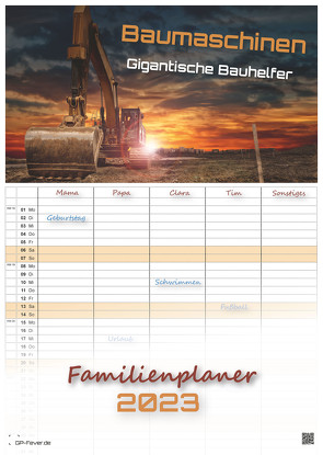 Baumaschinen – gigantische Bauhelfer – 2023 – Kalender DIN A3 – (Familienplaner)