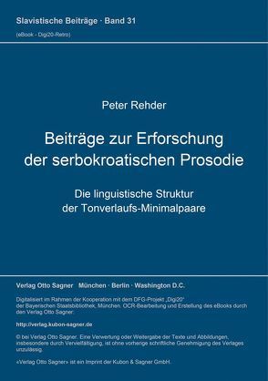 Beiträge zur Erforschung der serbokroatischen Prosodie von Rehder,  Peter
