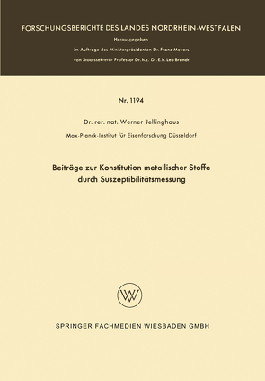 Beiträge zur Konstitution metallischer Stoffe durch Suszeptibilitätsmessung von Jellinghaus,  Werner