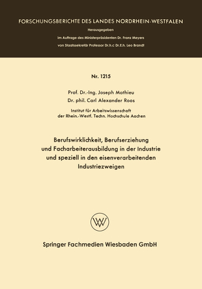 Berufswirklichkeit, Berufserziehung und Facharbeiterausbildung in der Industrie und speziell in den eisenverarbeitenden Industriezweigen von Mathieu,  Joseph