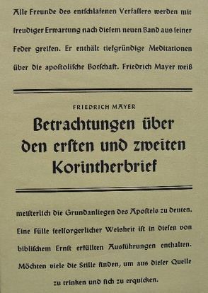 Betrachtungen über den ersten und zweiten Korintherbrief von Mayer,  Friedrich