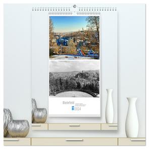 Bielefelder Fotomotive heute und damals mit historischen Ereignissen (hochwertiger Premium Wandkalender 2024 DIN A2 hoch), Kunstdruck in Hochglanz von Kloss,  Wolf