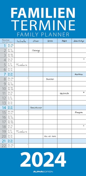 Blau 2024 Familienplaner – Familien-Timer – Termin-Planer – Kinder-Kalender – Familien-Kalender – 22×45