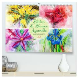 Blüten & Blumen Aquarelle – Farbenfrohe Schönheiten (hochwertiger Premium Wandkalender 2024 DIN A2 quer), Kunstdruck in Hochglanz von Frost,  Renate Frost,  Anja