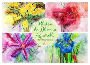 Blüten & Blumen Aquarelle – Farbenfrohe Schönheiten (Wandkalender 2024 DIN A3 quer), CALVENDO Monatskalender von Frost,  Renate Frost,  Anja