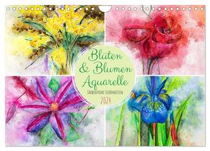 Blüten & Blumen Aquarelle – Farbenfrohe Schönheiten (Wandkalender 2024 DIN A4 quer), CALVENDO Monatskalender von Frost,  Renate Frost,  Anja