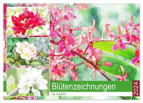 Blütenzeichnungen (Wandkalender 2024 DIN A2 quer), CALVENDO Monatskalender von VogtArt,  VogtArt