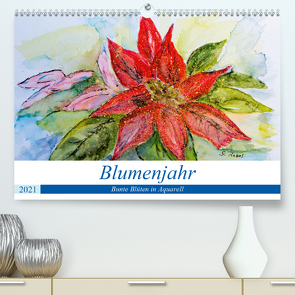 Blumenjahr – Bunte Blüten in Aquarell (Premium, hochwertiger DIN A2 Wandkalender 2021, Kunstdruck in Hochglanz) von Rebel,  Gudrun
