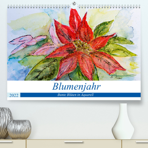 Blumenjahr – Bunte Blüten in Aquarell (Premium, hochwertiger DIN A2 Wandkalender 2022, Kunstdruck in Hochglanz) von Rebel,  Gudrun
