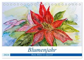 Blumenjahr – Bunte Blüten in Aquarell (Tischkalender 2024 DIN A5 quer), CALVENDO Monatskalender von Rebel,  Gudrun