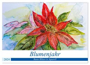 Blumenjahr – Bunte Blüten in Aquarell (Wandkalender 2024 DIN A2 quer), CALVENDO Monatskalender von Rebel,  Gudrun