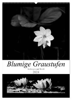 Blumige Graustufen – Schwarz und Weiß (Wandkalender 2024 DIN A2 hoch), CALVENDO Monatskalender von Seidl,  Helene