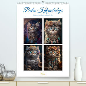 Boho Katzenbabys (hochwertiger Premium Wandkalender 2024 DIN A2 hoch), Kunstdruck in Hochglanz von Gierok-Latniak,  Steffen