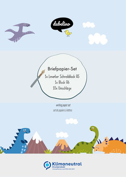 Liniertes Briefpapier-Set für Kinder: Dinosaurier (für Jungen, blau)