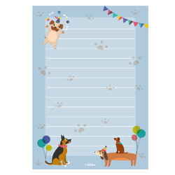 Liniertes Briefpapier-Set für Kinder: Hunde (für Mädchen und Jungen, blau)