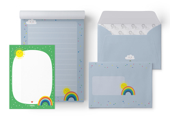Liniertes Briefpapier-Set für Kinder: Regenbogen (für Mädchen/ Jungen, bunt)