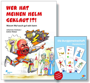 Buch „Wer hat meinen Helm geklaut!?!“ und Charakterkarten von Greisser,  Johannes, Weber,  Adrian