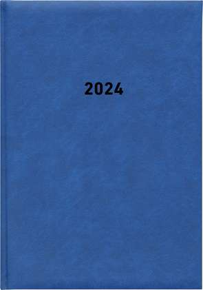 Buchkalender blau 2024 – Bürokalender 14,5×21 cm – 1 Tag auf 1 Seite – wattierter Kunststoffeinband – Stundeneinteilung 7 – 19 Uhr – 876-0015