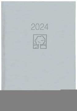 Buchkalender grau 2024 – Bürokalender 14,5×21 – 1T/1S – Blauer Engel – Kartoneinband – Halbstundeneinteilung 7-22 Uhr – 876-0703-1