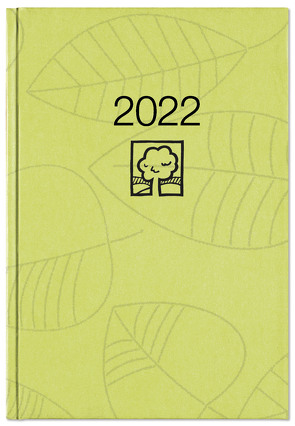 Buchkalender grün 2022 – Bürokalender 14,5×21 cm – 1 Tag auf 1 Seite – Kartoneinband, Recyclingpapier – Stundeneinteilung 7 – 19 Uhr – 876-0713