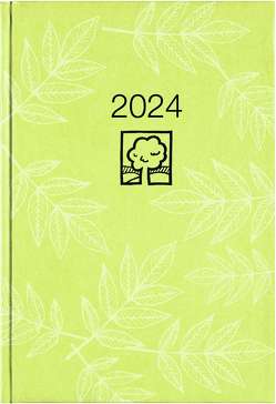 Buchkalender grün 2024 – Bürokalender 14,5×21 cm – 1 Tag auf 1 Seite – Kartoneinband, Recyclingpapier – Stundeneinteilung 7 – 19 Uhr – 876-0713