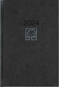 Buchkalender schwarz 2024 – Bürokalender 14,5×21 cm – 1 Tag auf 1 Seite – Kartoneinband, Recyclingpapier – Stundeneinteilung 7 – 19 Uhr – 876-0721
