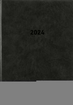 Buchkalender schwarz 2024 – Bürokalender 14,5×21 cm – 1 Tag auf 1 Seite – wattierter Kunststoffeinband – Stundeneinteilung 7 – 19 Uhr – 876-0020